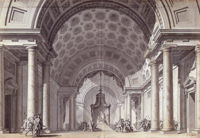 تعيين تصميم لـ "Athalie" من جان راسين ، c.1780 (قلم وحبر مع غسيل على الورق) بواسطة تشارلز دي وايلي